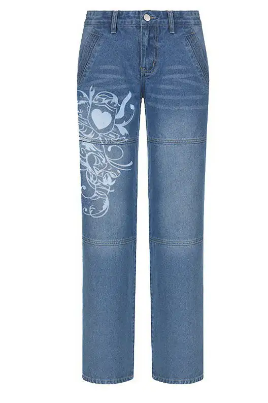 Distressed Pleated Loose Jeans