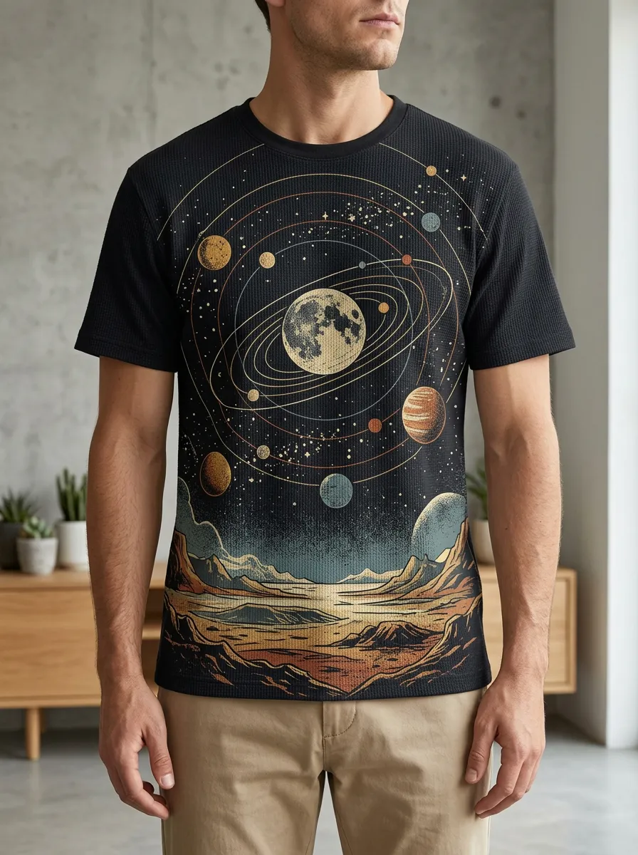 Men's Astronomy Space Lover Solar System Planet Crew Neck T-Shirt