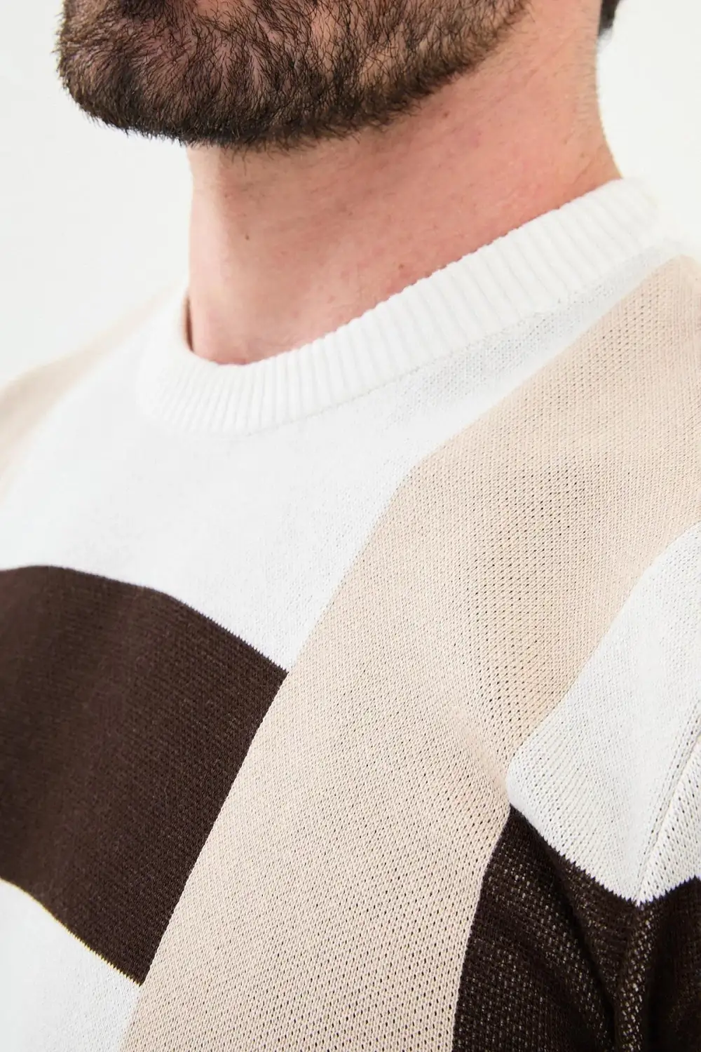 Polished Patterned Crew Neck Knit Sweater