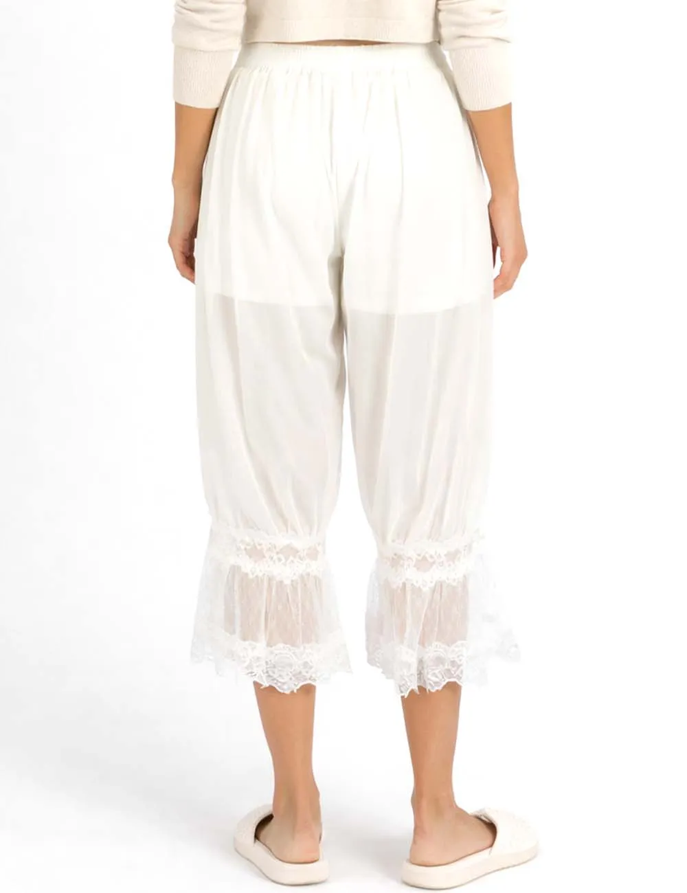 Sheer Lace Trim Bloomer Drawstring Waist Capri Pants