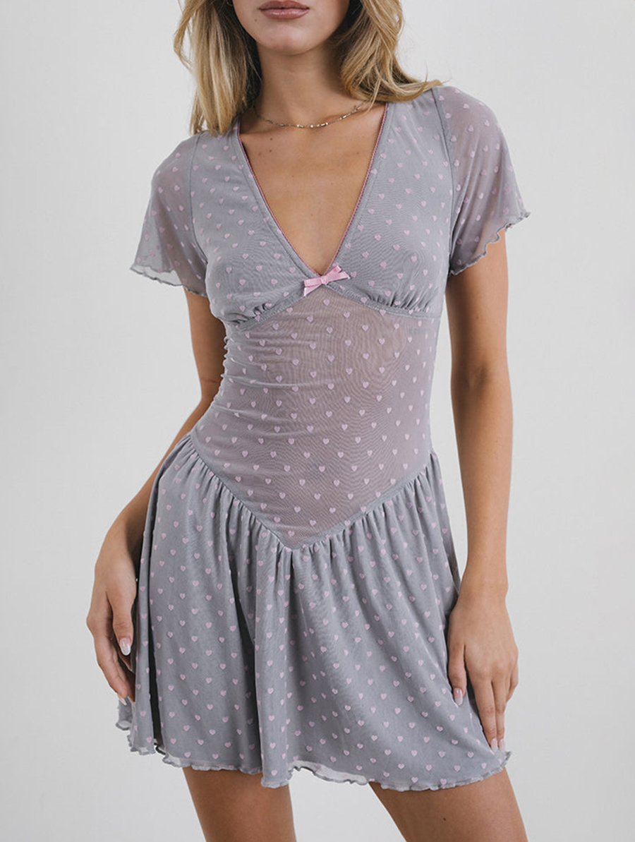 Mini Dress In Heart Flock Grey