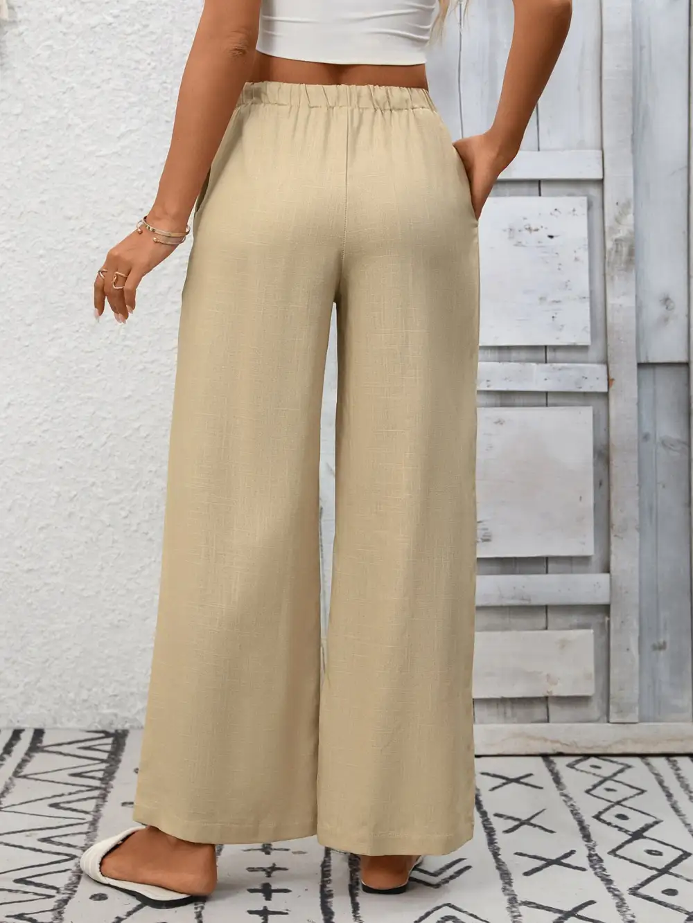 Wide Leg High Waist Drawstring Pocketed Pants