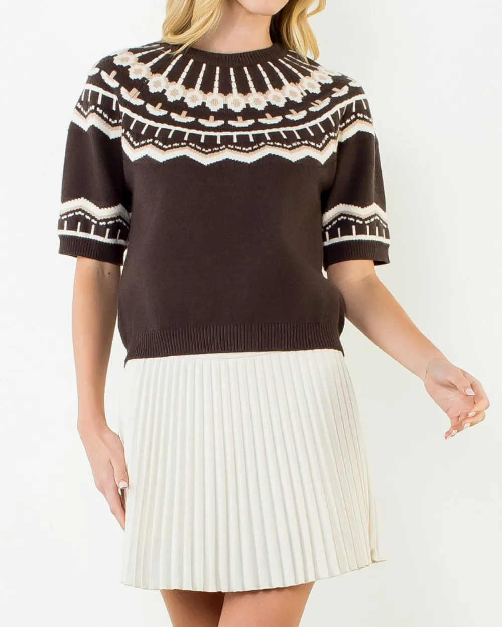 Short Sleeve Fair Isle Sweater