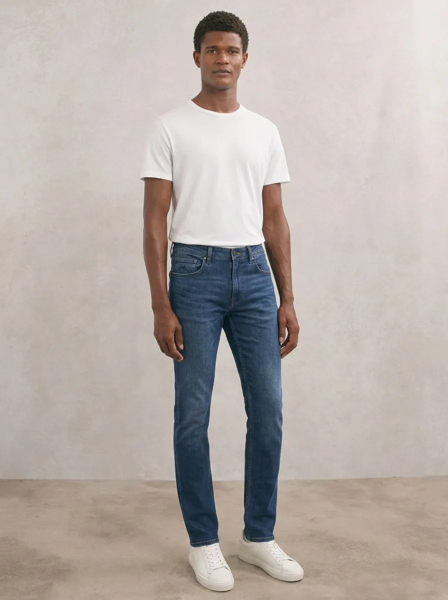 Men's Classic Comfort Mountain Logo Embroidered Stretch Denim Jeans