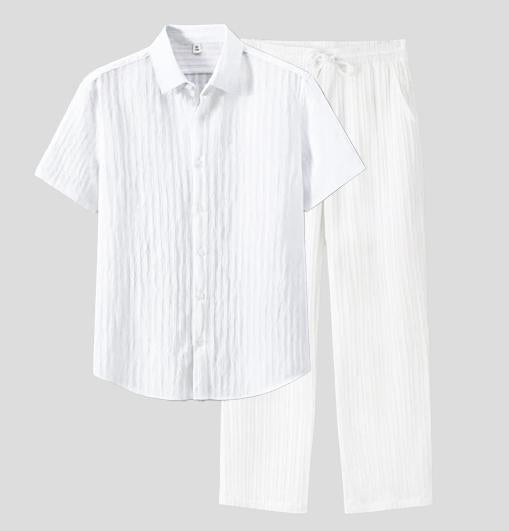 Men's Two-piece Suit Shirt and Elastic Waist Pants Set