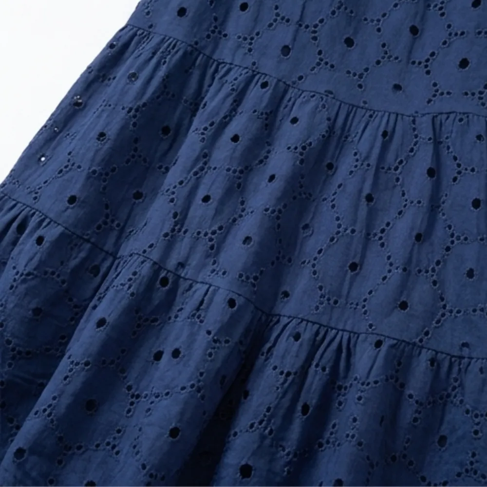 Floral Cotton Blend Eyelet Midi Dress