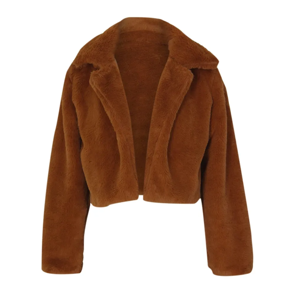 Z2-Brown Faux Fur Coat Women with Hood Cropped Bubble Coats Fleece Short Warm Jackets Plus Size Winter Coats for Women