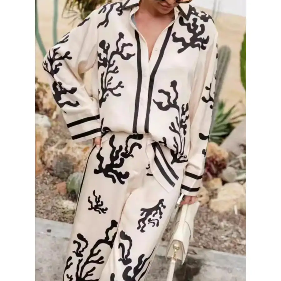 Relaxed Printed Long Sleeve Shirt and Pants Set