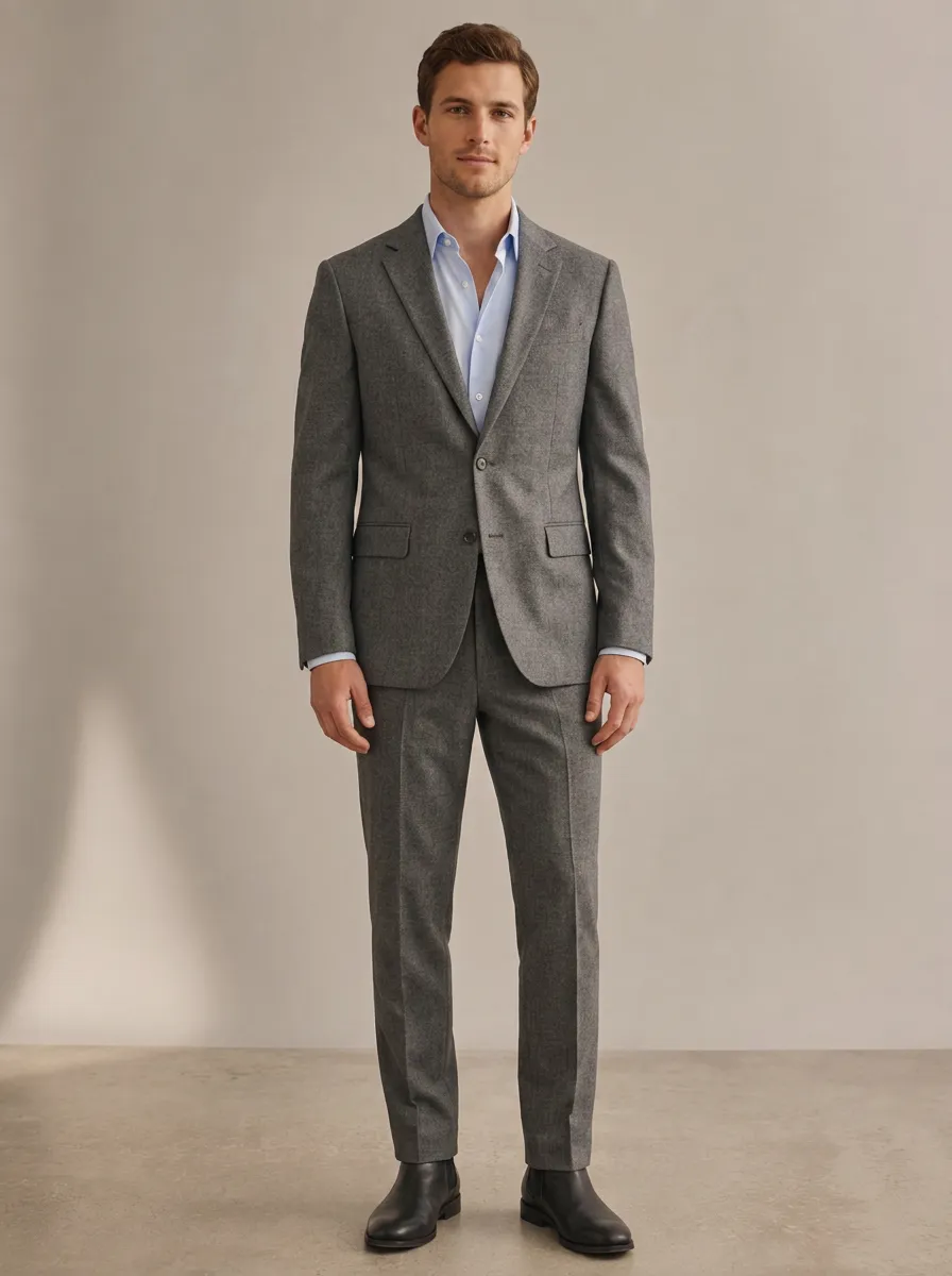 Men's Business Formal Grey Wool Blend Two-Piece Suit