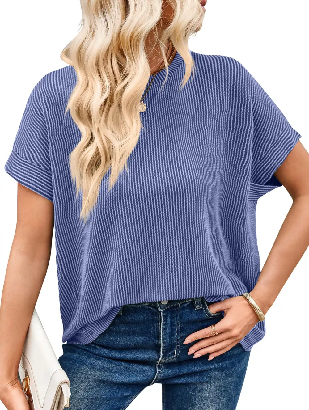Ribbed Knit Crew Neck Tee