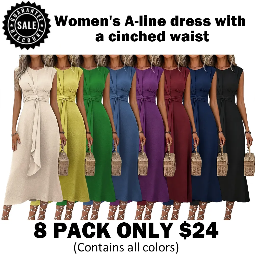 🔥Hot Sale💥Women'S A-Line Dress With A Cinched Waist🔥8-PACK - All Colors Included