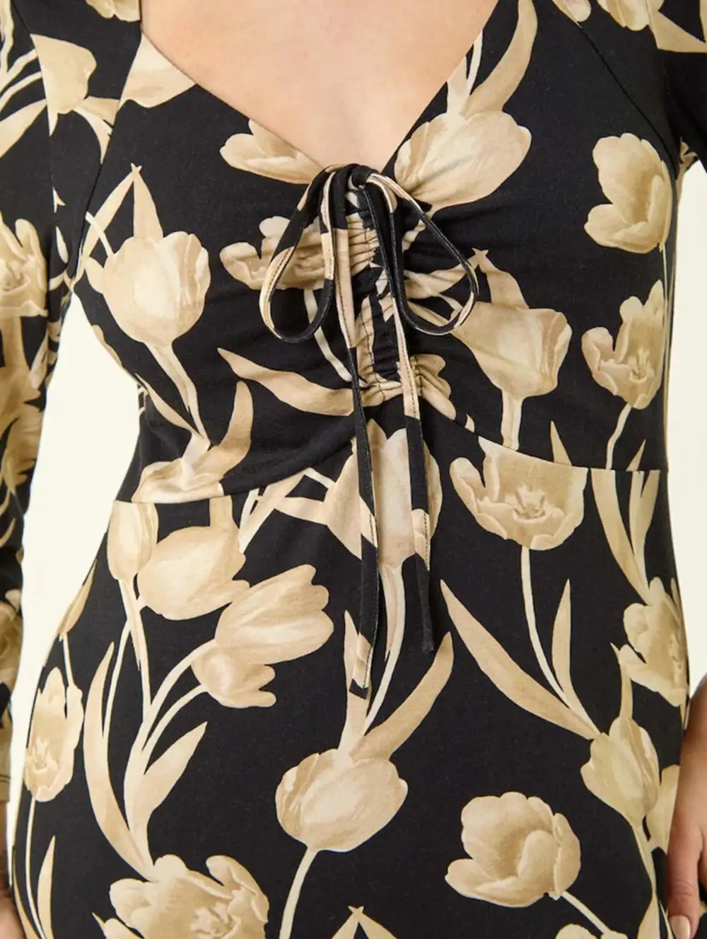 Printed V-Neck Tie Waist Midi Dress