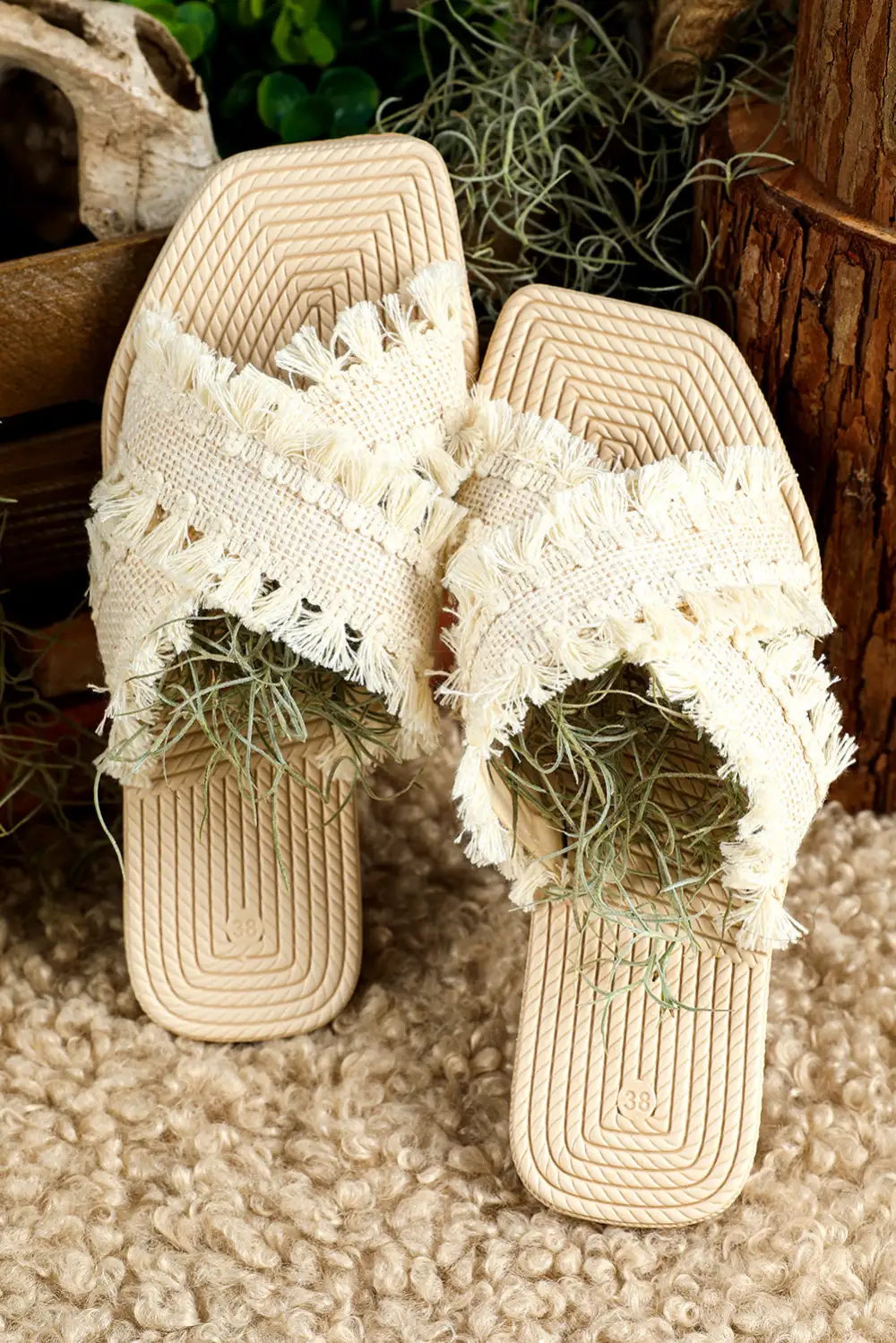 Tassel Woven Strap Flat Sandals