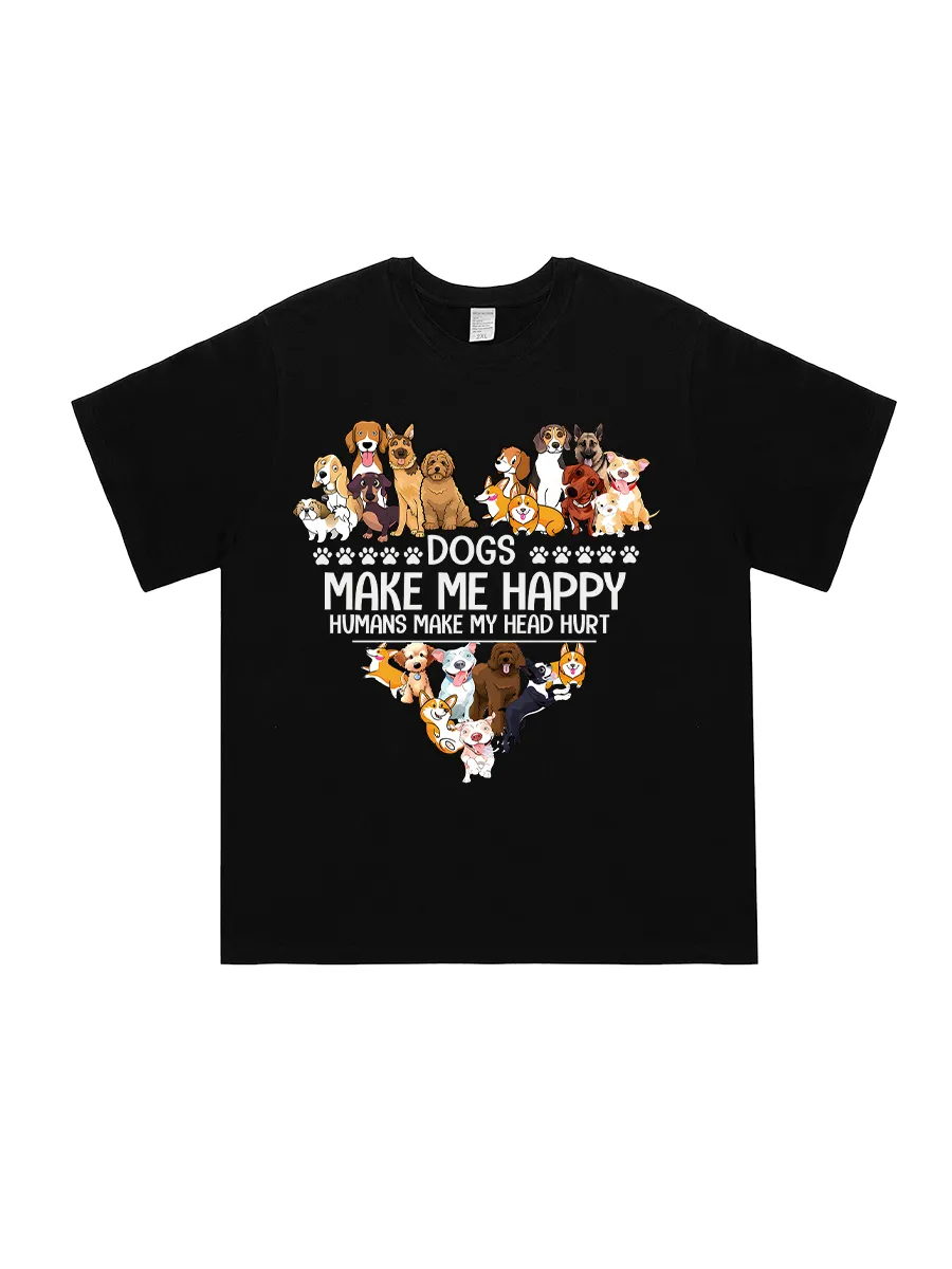 Dogs Make Me Happy Printed T-shirts