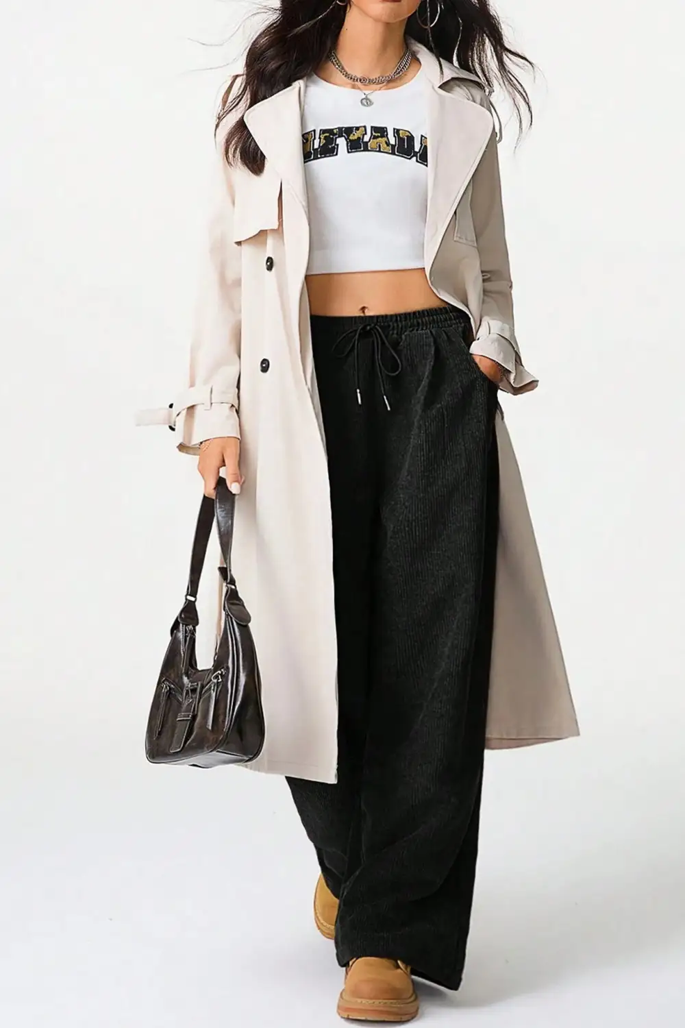 Relaxed Drawstring Wide Leg Flannel Pants