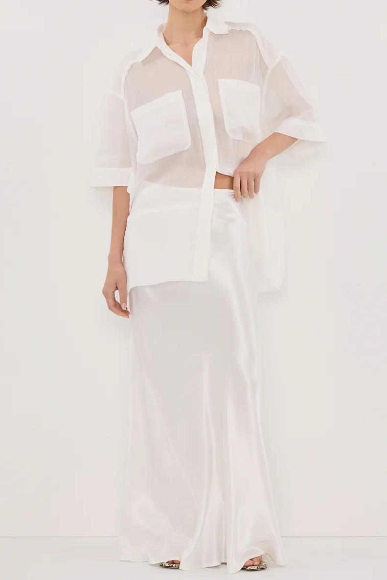 WHITE SATIN MAXI SKIRT
