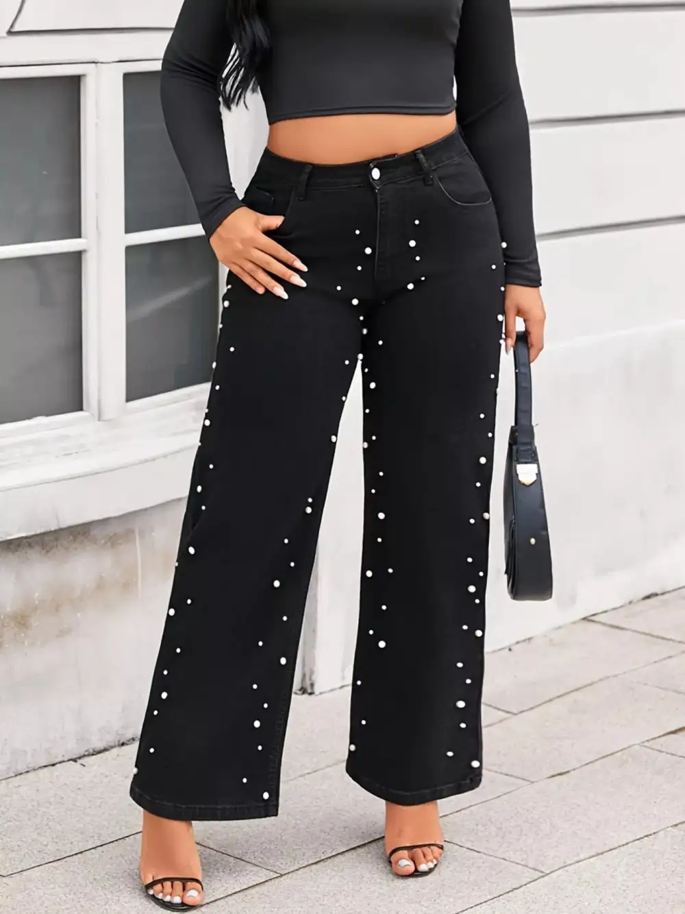 Lace Trim Pocket Denim Jeans