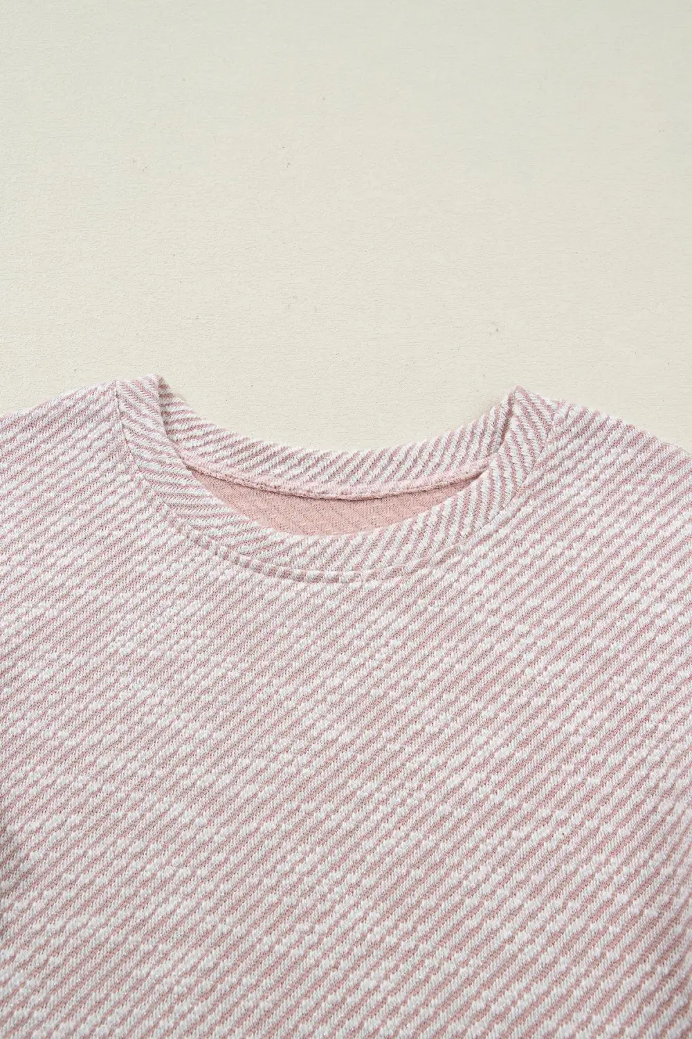 Light Pink Twilled Print Lace Trim Ruffled Short Sleeve Blouse