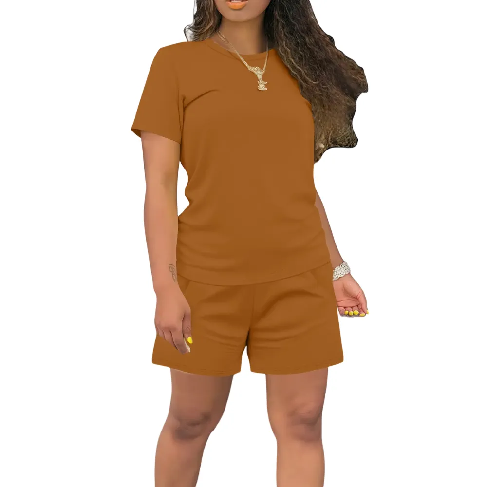 Women's Summer Casual 2 Piece Outfits Short Sleeve Top & Shorts Set Soft Regular Fit Loungewear