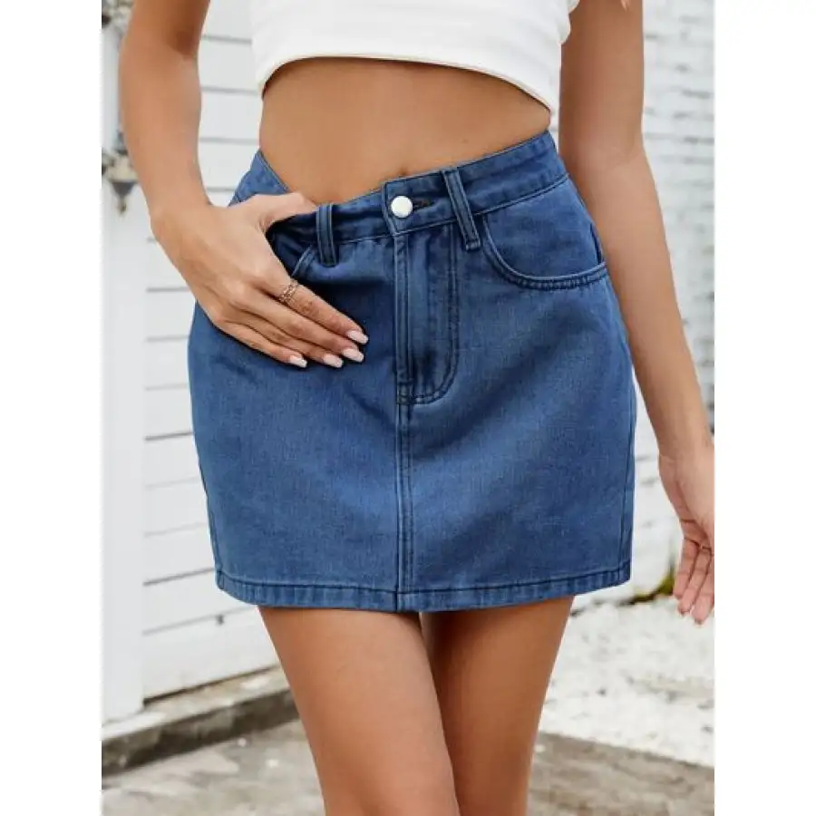 Solid Mini Denim Skirt