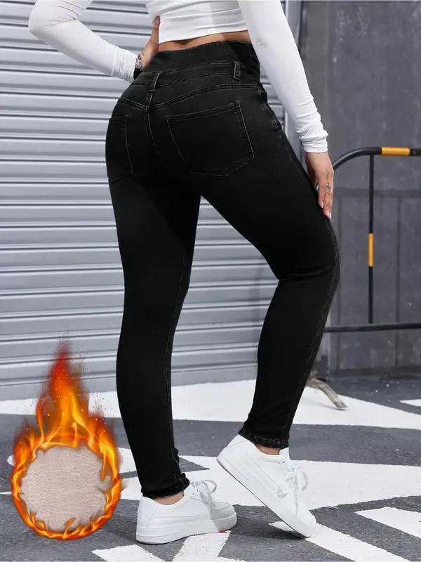Women's High Elasticity Fleece Lined Thick Denim Jeans&Comfortable Slimming Jeans