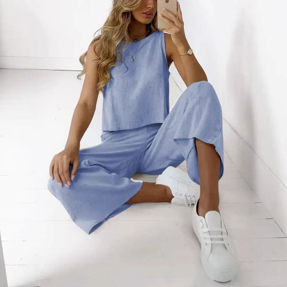 Women's Sleeveless Top And Wide Leg Pants Set