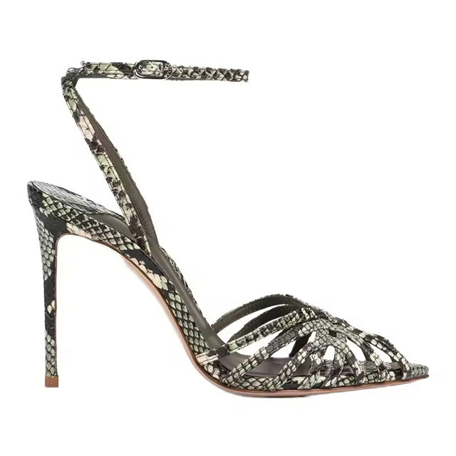 Zelina Green Snakeskin Stiletto Sandals