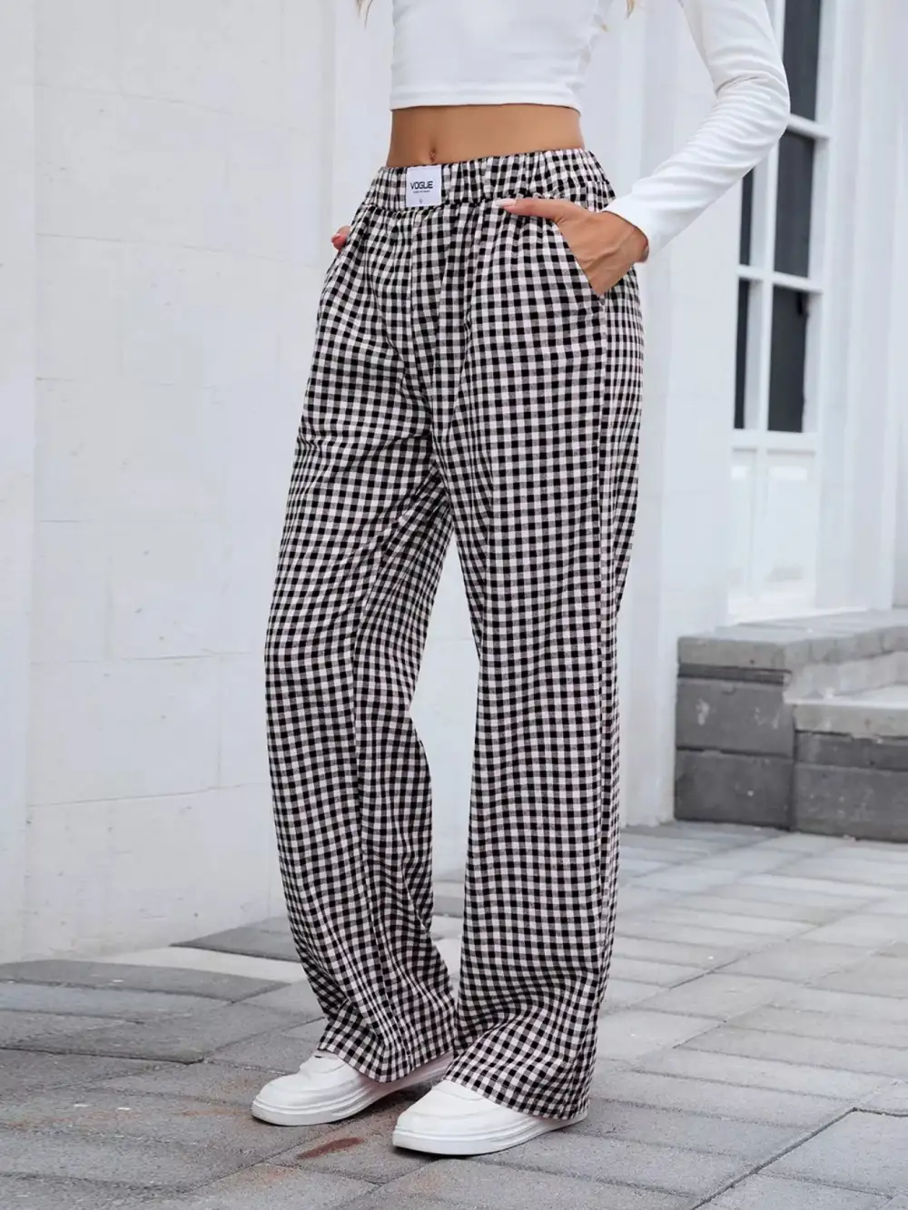 Relaxed Plaid Wide Leg Pants
