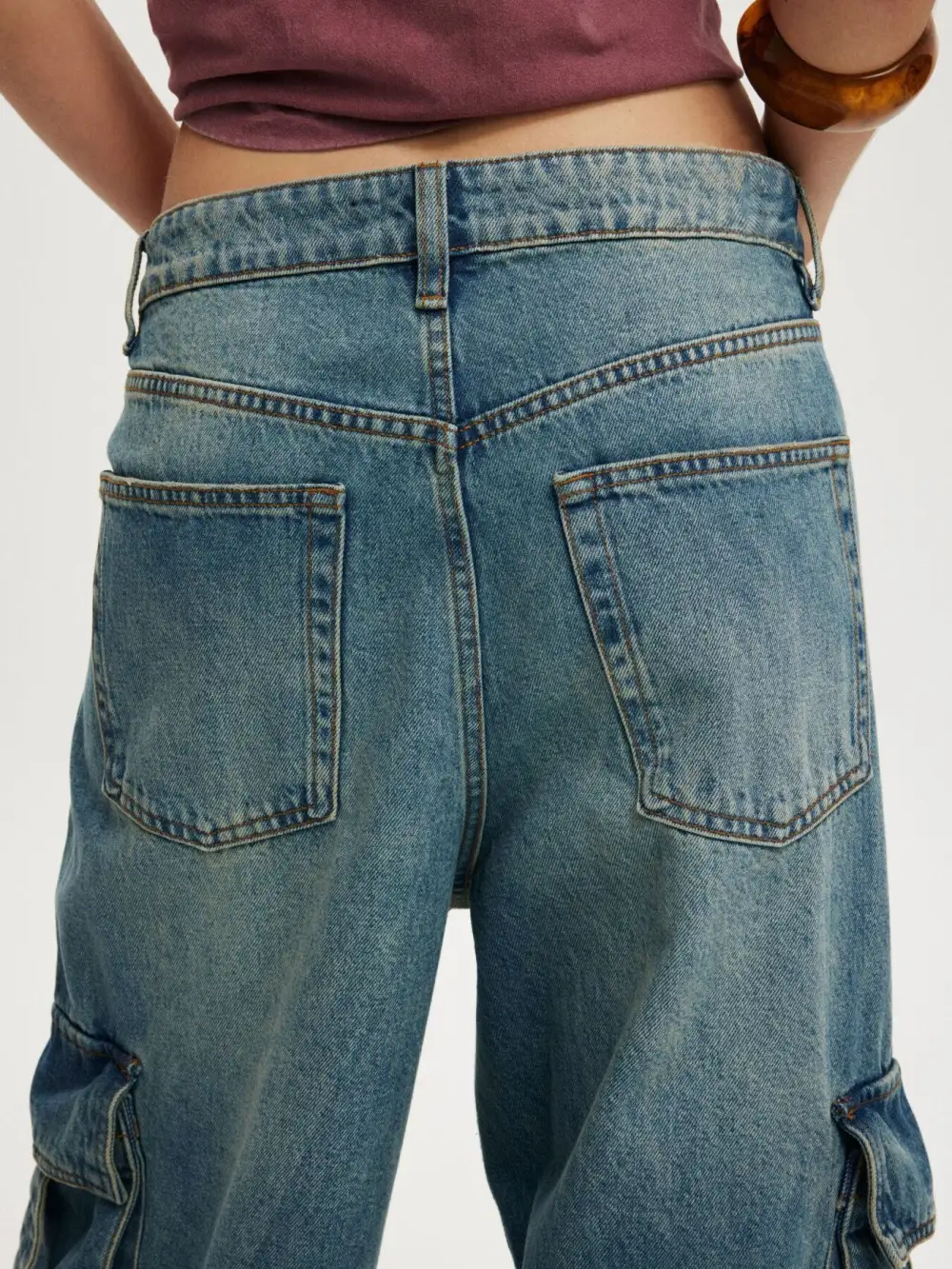 Pocketed Wide Leg Denim Jeans