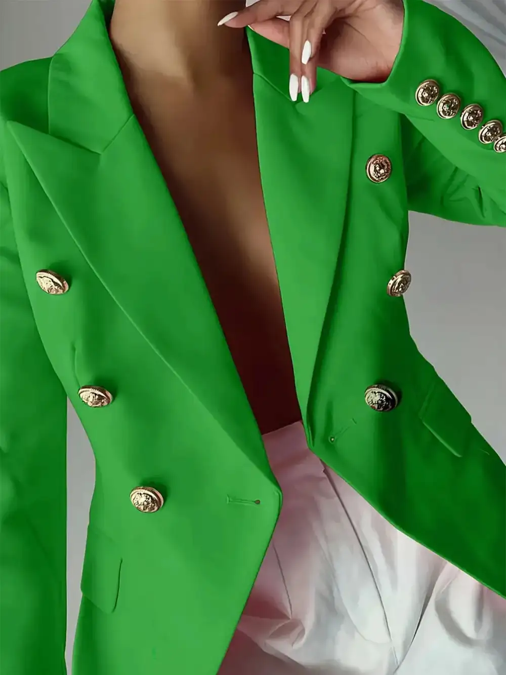 Double-Breasted Lapel-Collar Blazer