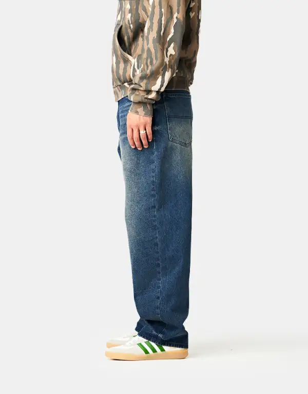Men's Vintage Wash Baggy Stretch Jeans