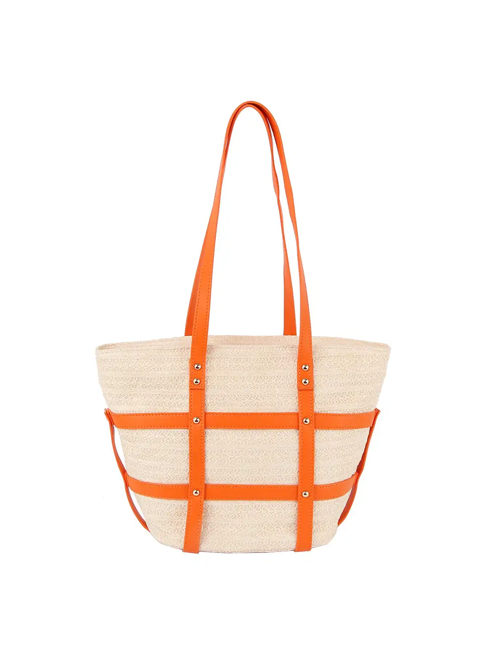 Woven Pocketed Faux Leather Tote Bag