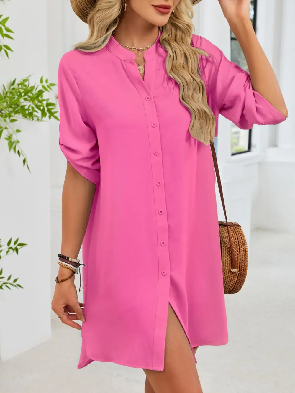 Comfort Fit Button Front Shirt Dress