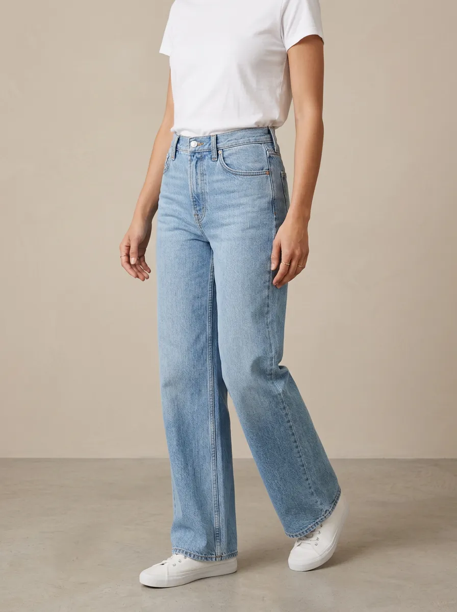 Flexible-Styling High-Rise Straight-Leg Washed Denim Jeans