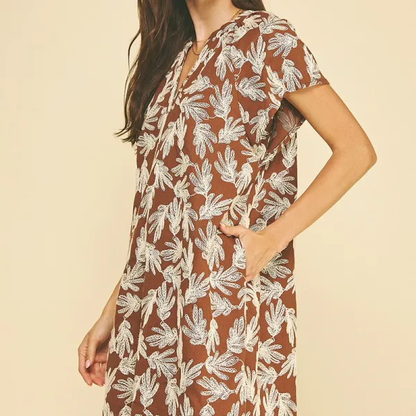 Leaf Cap Sleeve Dress