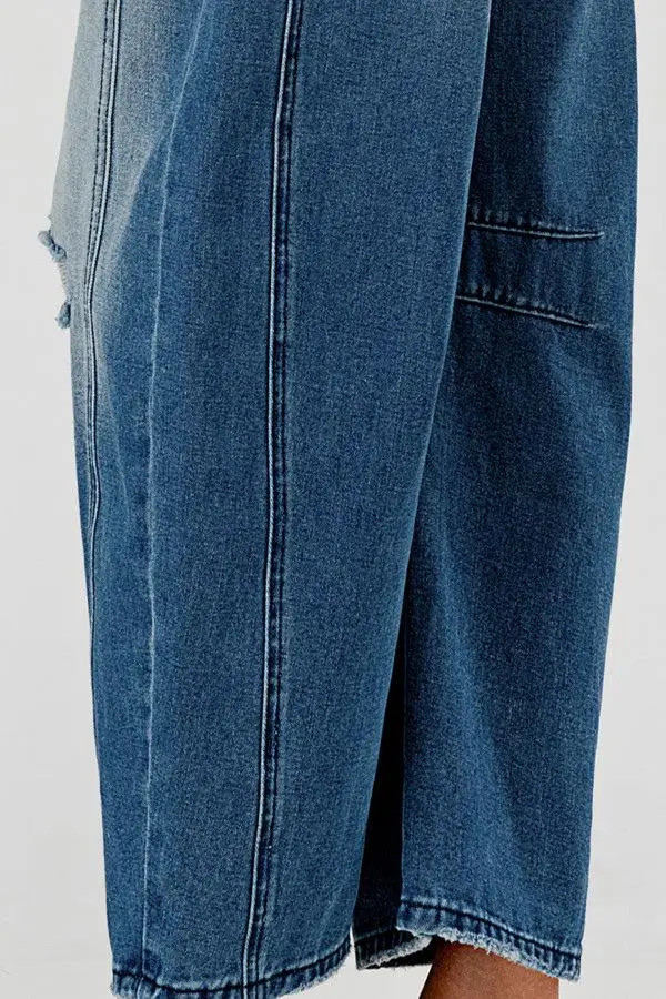 Mid Rise Barrel Denim Pants