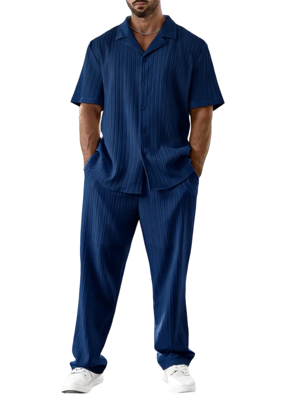 Men's Two-piece Suit Shirt and Elastic Waist Pants Set