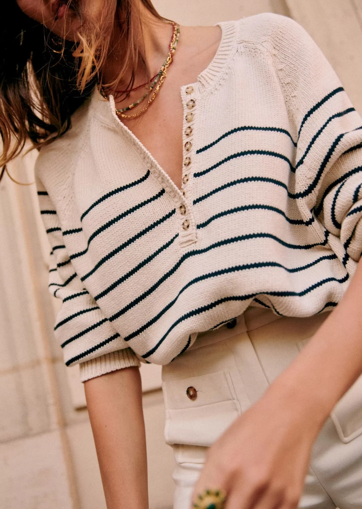 Striped V-Neck Navy Sweater