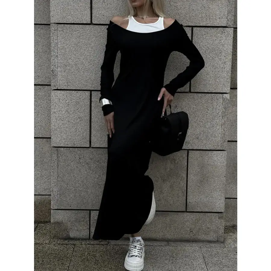 Contrast Long Sleeve Maxi Dress