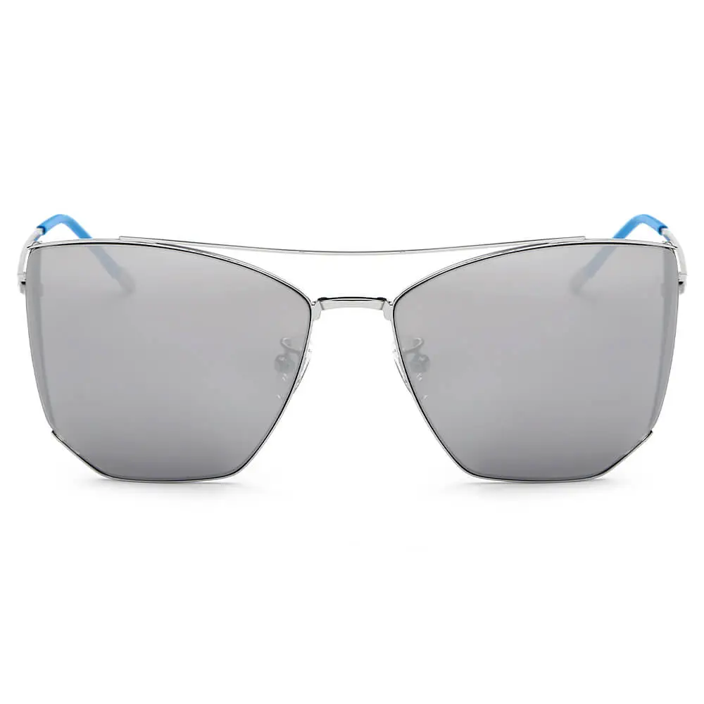 Oversized Polygon Mirrored Lens Cat-Eye Sunglasses