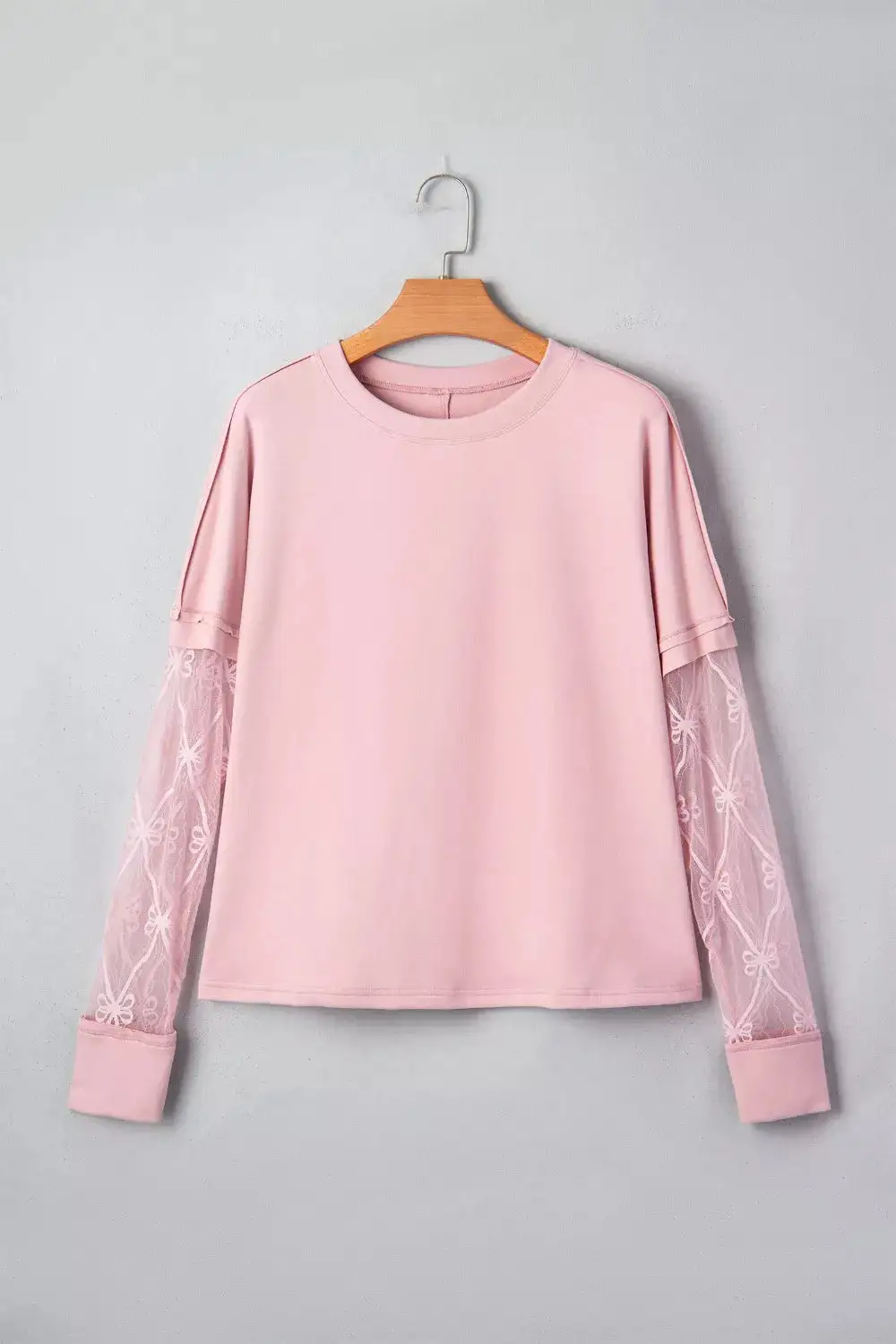 Bow Textured Patchwork Long Sleeve Tee