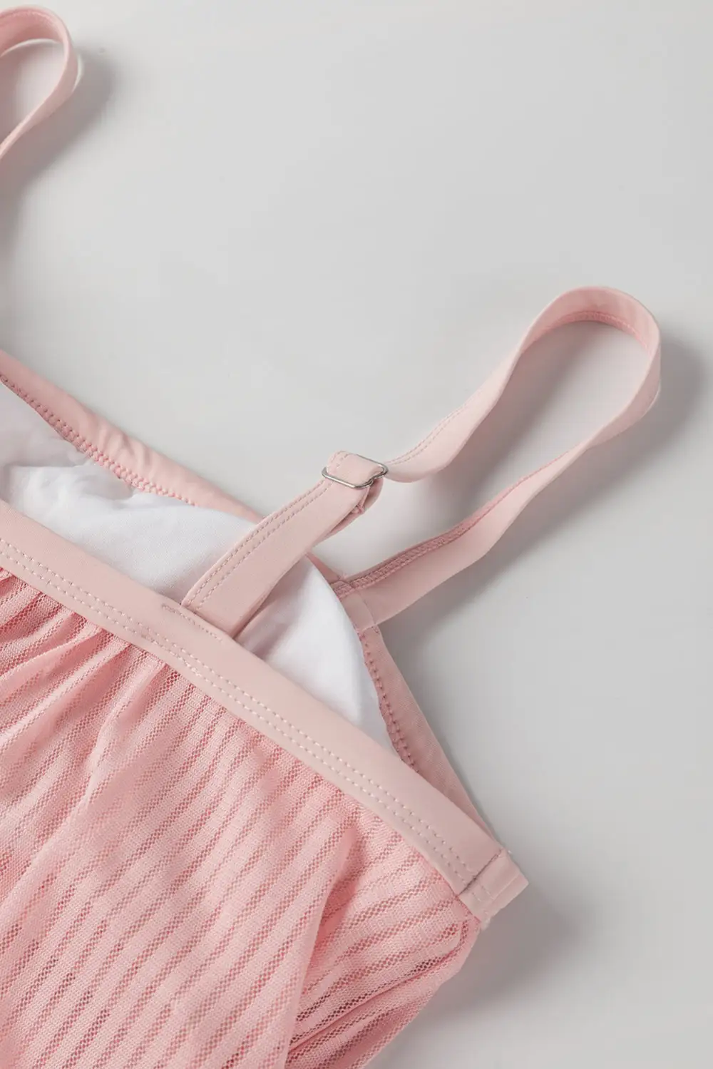 Striped Mesh Knotted Hem Tankini Swim Set
