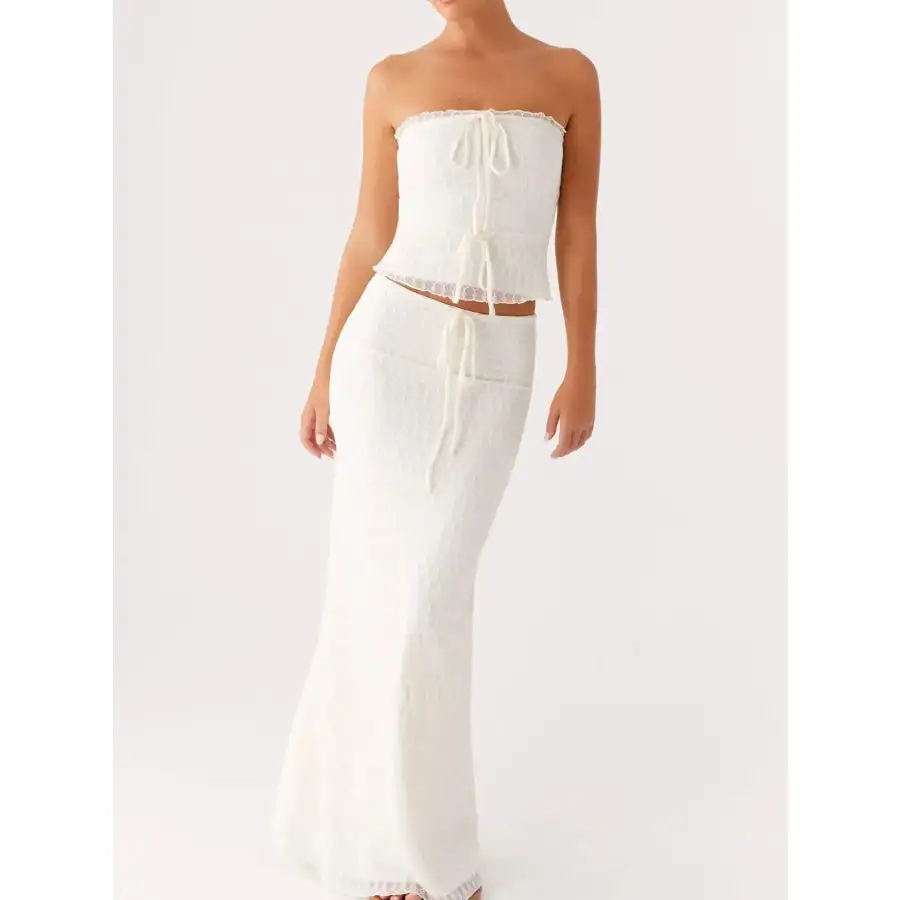 Tie Front Tube Top and Maxi Skirt Set