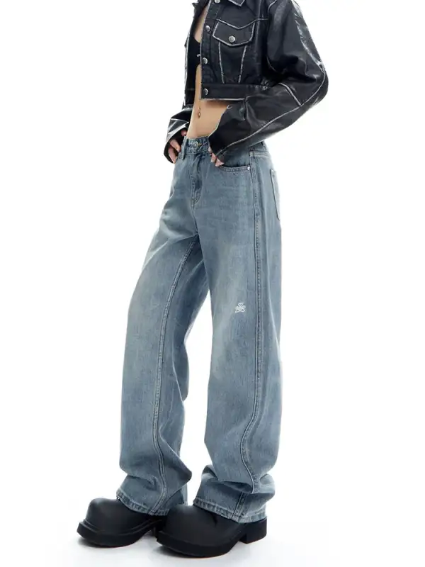 Wide-Leg Light-Wash Jeans