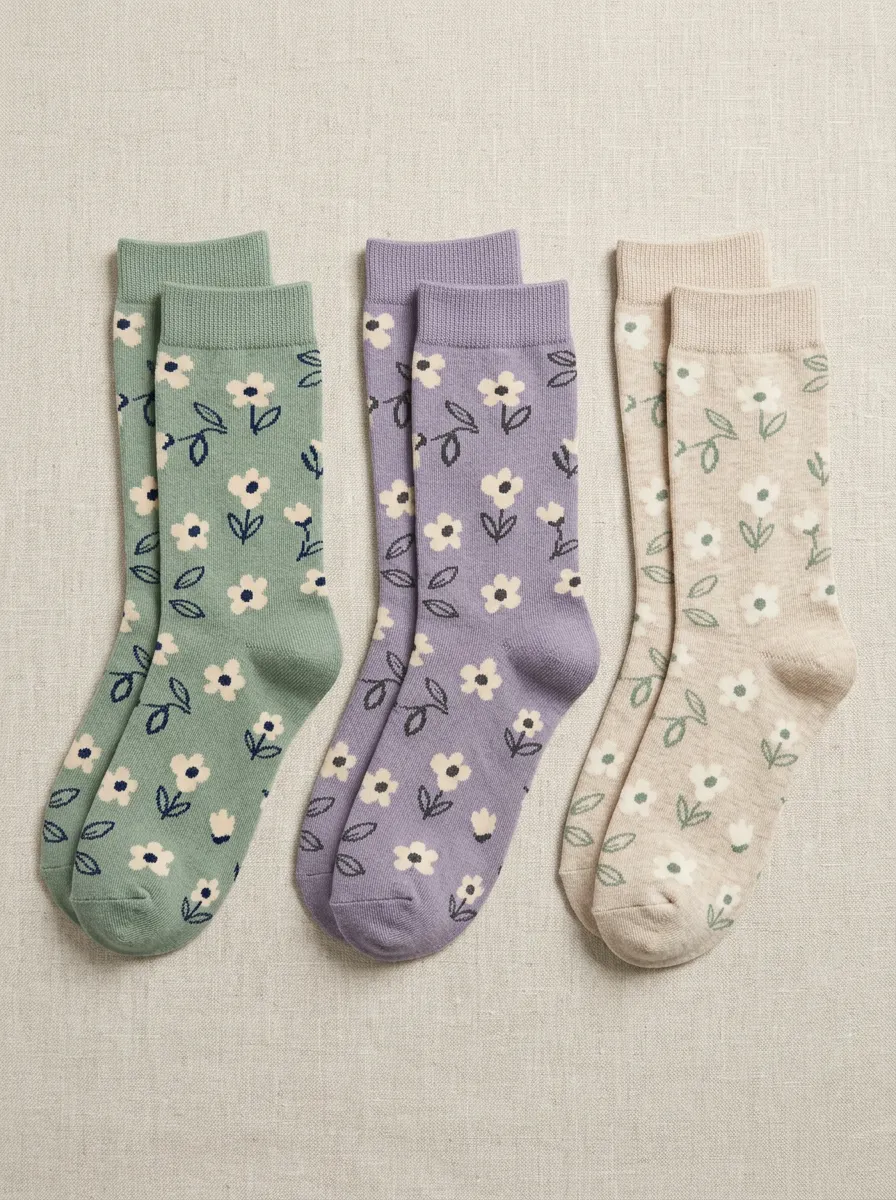 Women's Repeating Floral Crew Socks Three Pair Set