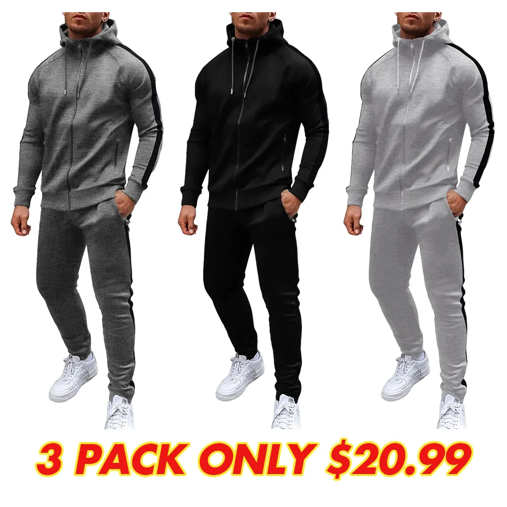 Mens with Zipper Pockets Full Zip Hoodie Sweatsuit