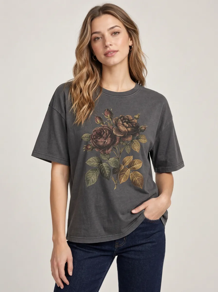 Women's Vintage Floral Versatile Printed Tee