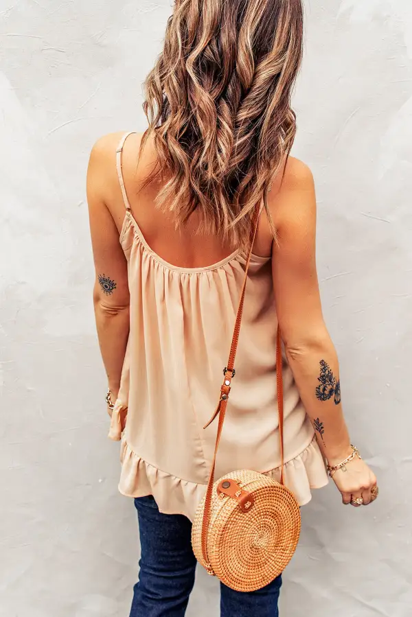 Softline Spaghetti Straps Pleated Ruffled Tank Top