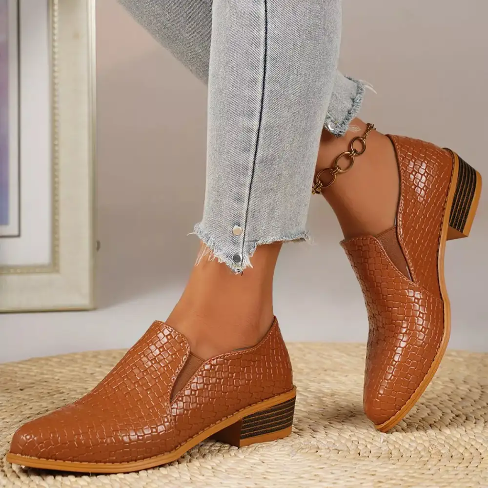 Refined Pointed Toe Block Heel Loafers