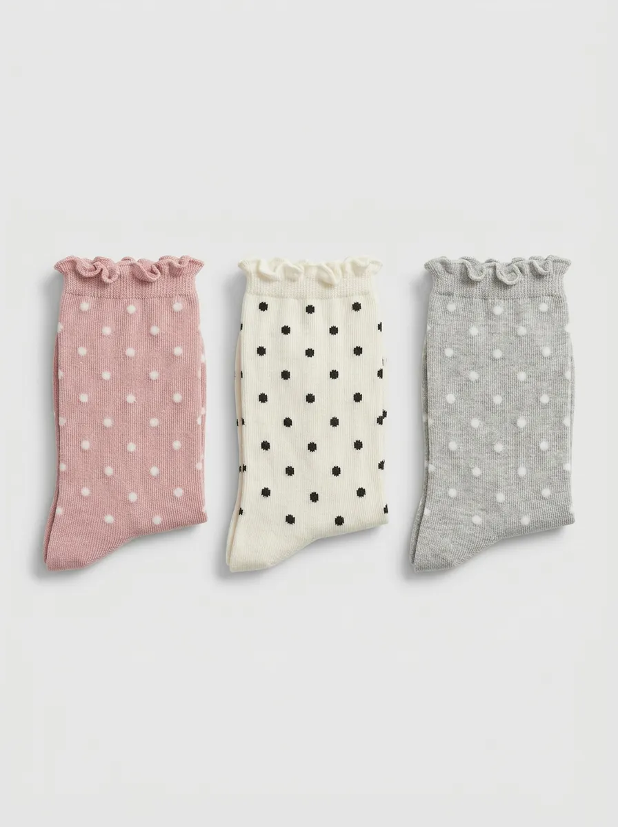 Women's Assorted Polka Dot Ruffle-Trim Crew Socks 3-Pack